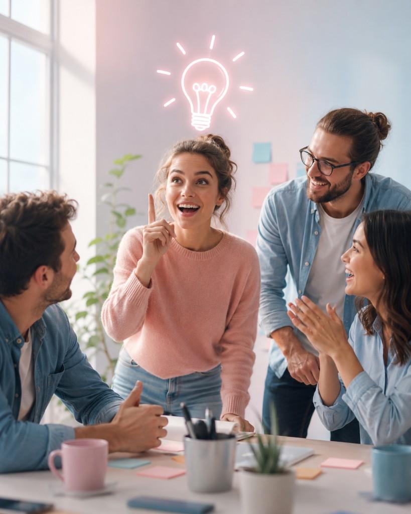 Team im Büro feiert eine neue Idee